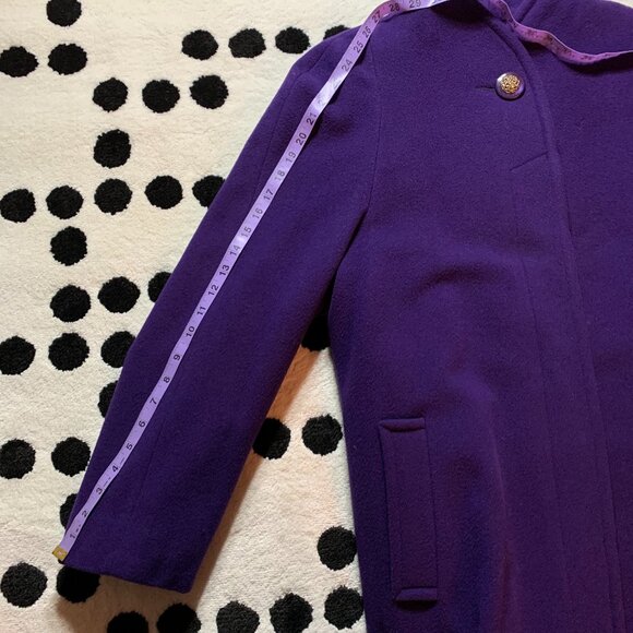Vintage 80s Union Made Long Overcoat Purple Lambswool Retro Maxi Trench Coat - Picture 14 of 16